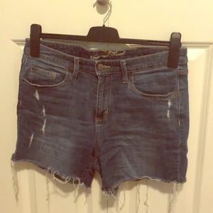 Distressed and Ripped Mid Rise Jean Shorts